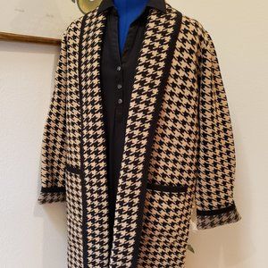 Ann Taylor Houndstooth Woman's M Coatigan Black & Tan